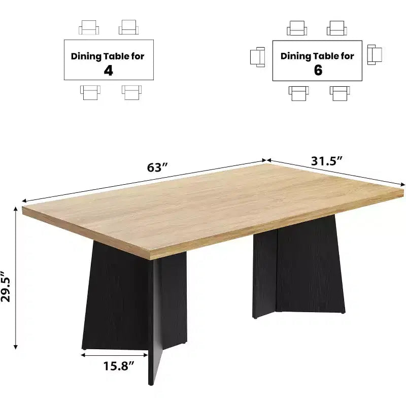 Table à manger pour 6-8 personnes, 160 cm, table de cuisine moderne et longue avec grand plateau