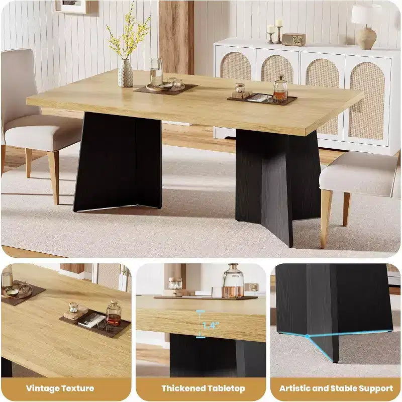 Table à manger pour 6-8 personnes, 160 cm, table de cuisine moderne et longue avec grand plateau