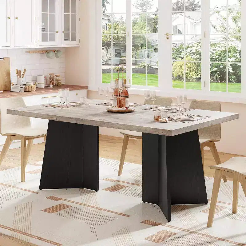 Table à manger pour 6-8 personnes, 160 cm, table de cuisine moderne et longue avec grand plateau