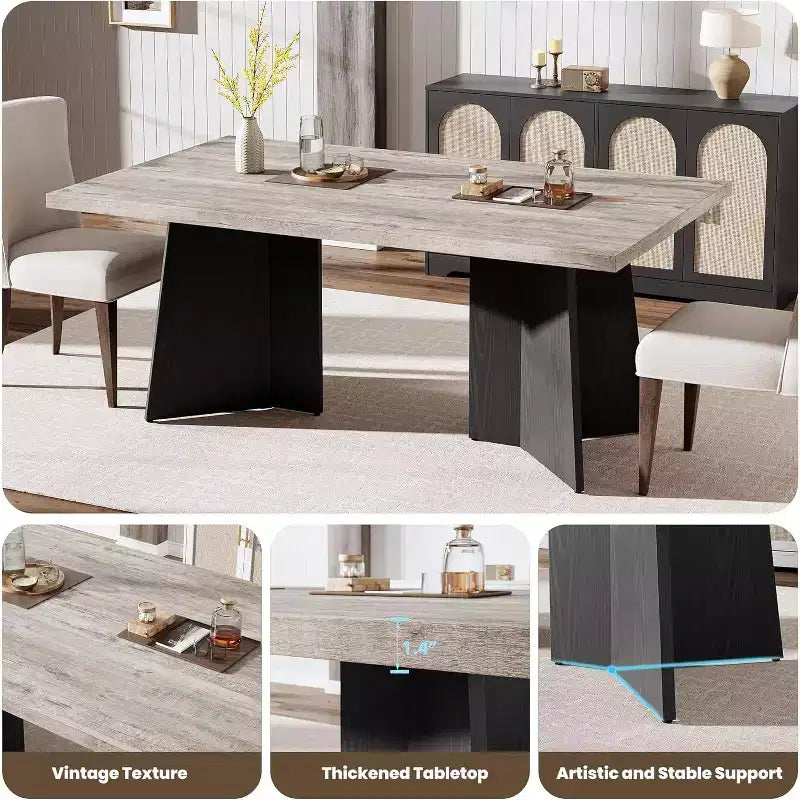 Table à manger pour 6-8 personnes, 160 cm, table de cuisine moderne et longue avec grand plateau