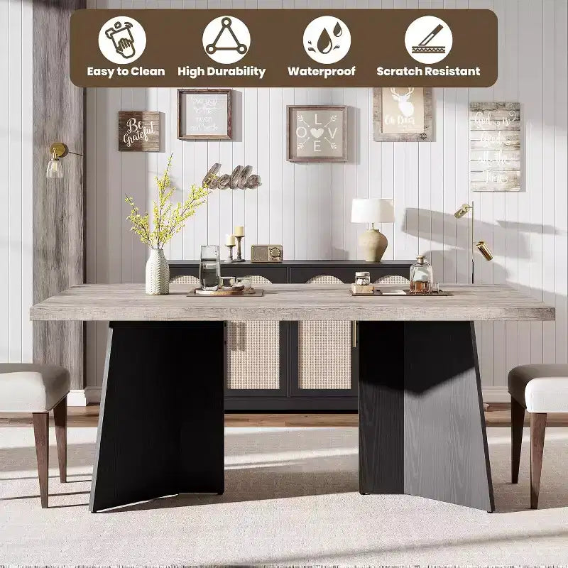 Table à manger pour 6-8 personnes, 160 cm, table de cuisine moderne et longue avec grand plateau