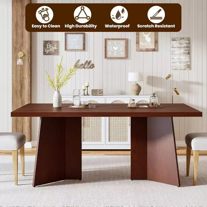 Table à manger pour 6-8 personnes, 160 cm, table de cuisine moderne et longue avec grand plateau