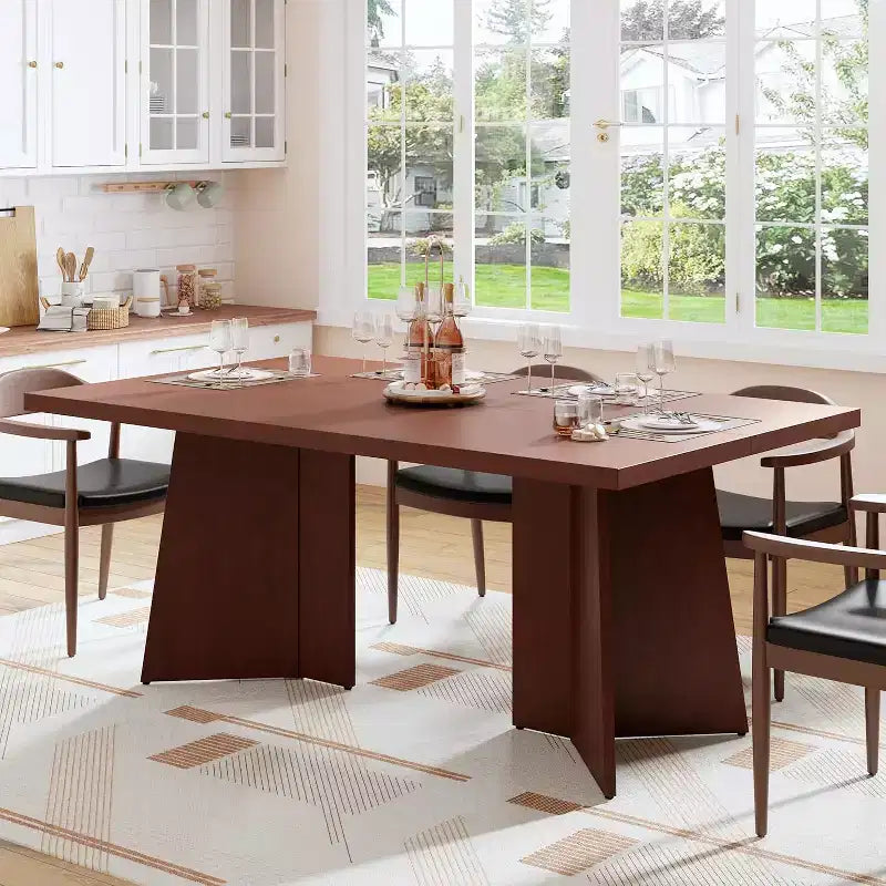 Dining Table for 6-8 People - 63 Modern Long Kitchen Table with Large Tabletop & Heavy Duty Pedestal Legs, Dinner Table for Kitchen, Conference Room