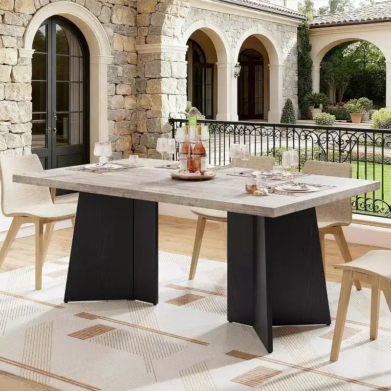 Table à manger pour 6-8 personnes, 160 cm, table de cuisine moderne et longue avec grand plateau