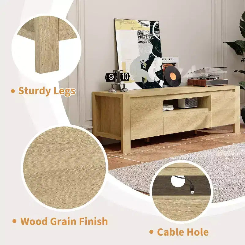 Meuble TV moderne en bois avec portes et armoire, meuble de rangement de style ferme