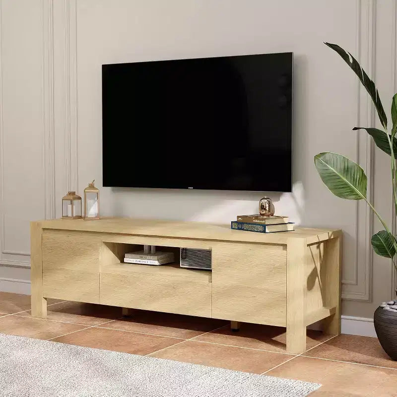 Meuble TV moderne en bois avec portes et armoire, meuble de rangement de style ferme
