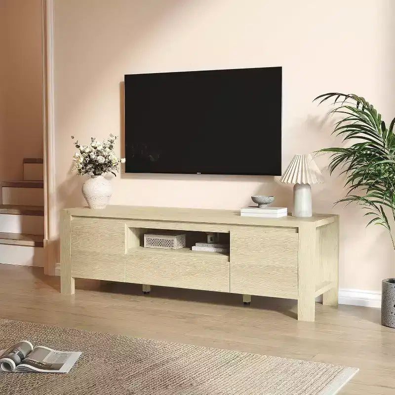 Meuble TV moderne en bois avec portes et armoire, meuble de rangement de style ferme