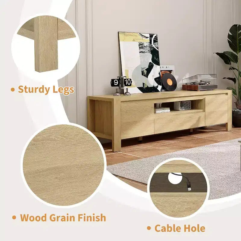 Meuble TV moderne en bois avec portes et armoire, meuble de rangement de style ferme