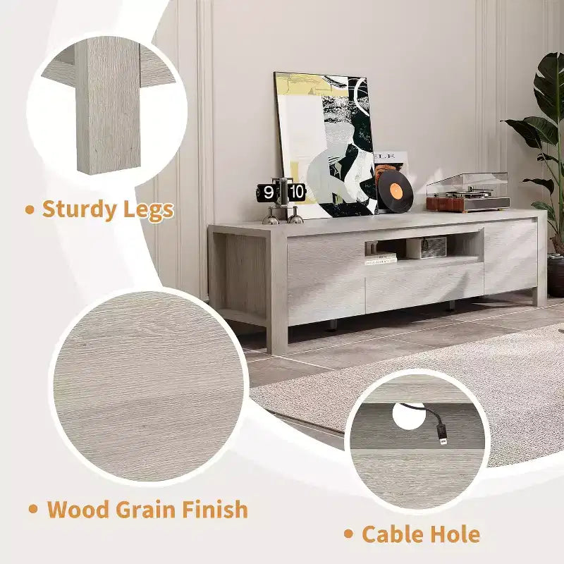 Meuble TV moderne en bois avec portes et armoire, meuble de rangement de style ferme