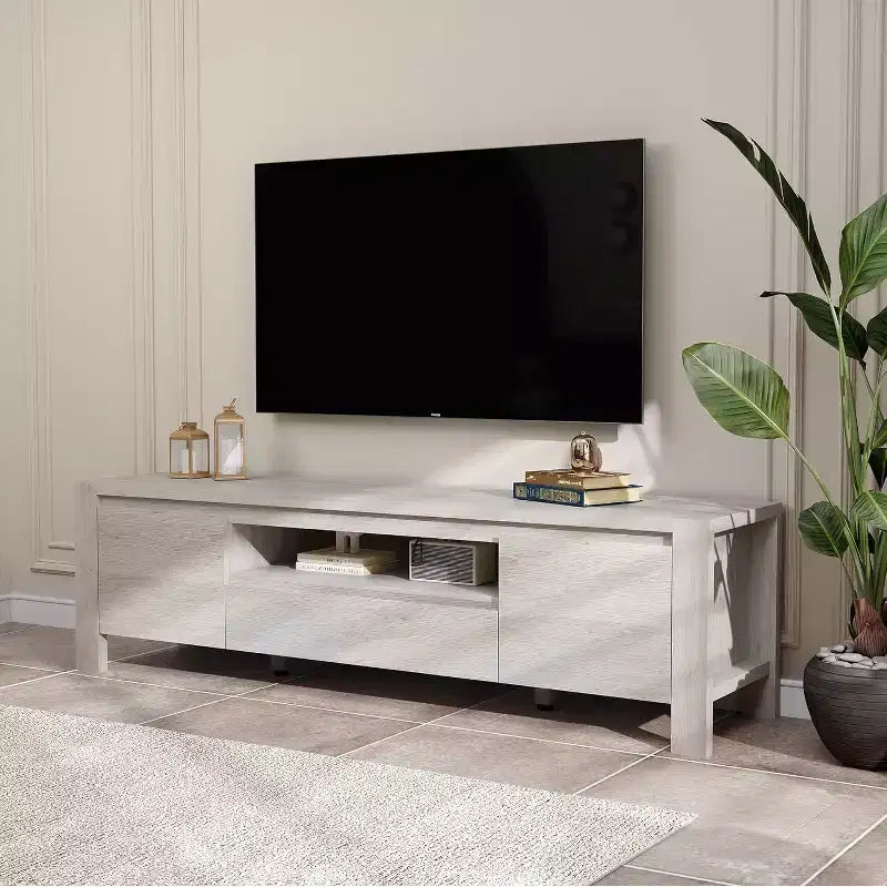 Meuble TV moderne en bois avec portes et armoire, meuble de rangement de style ferme