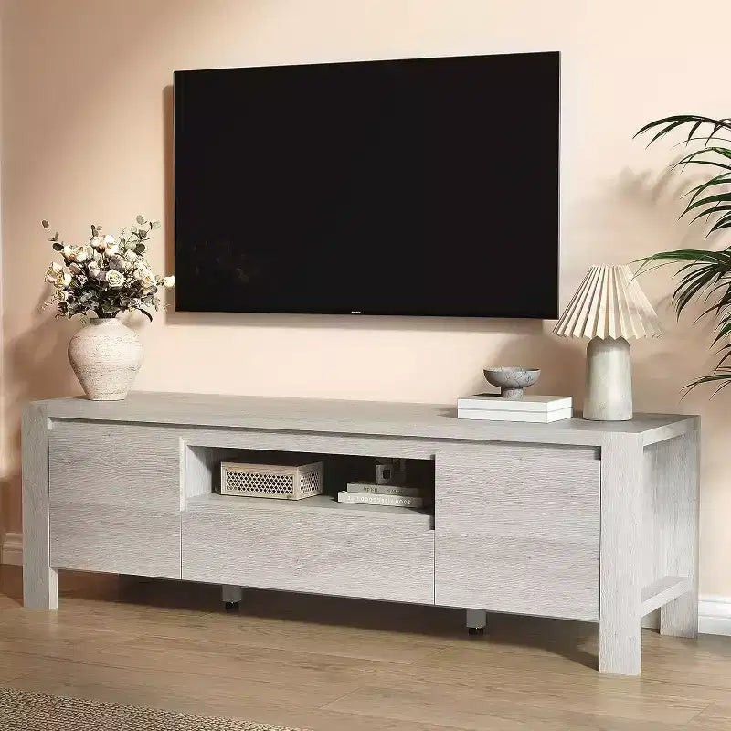 Meuble TV moderne en bois avec portes et armoire, meuble de rangement de style ferme