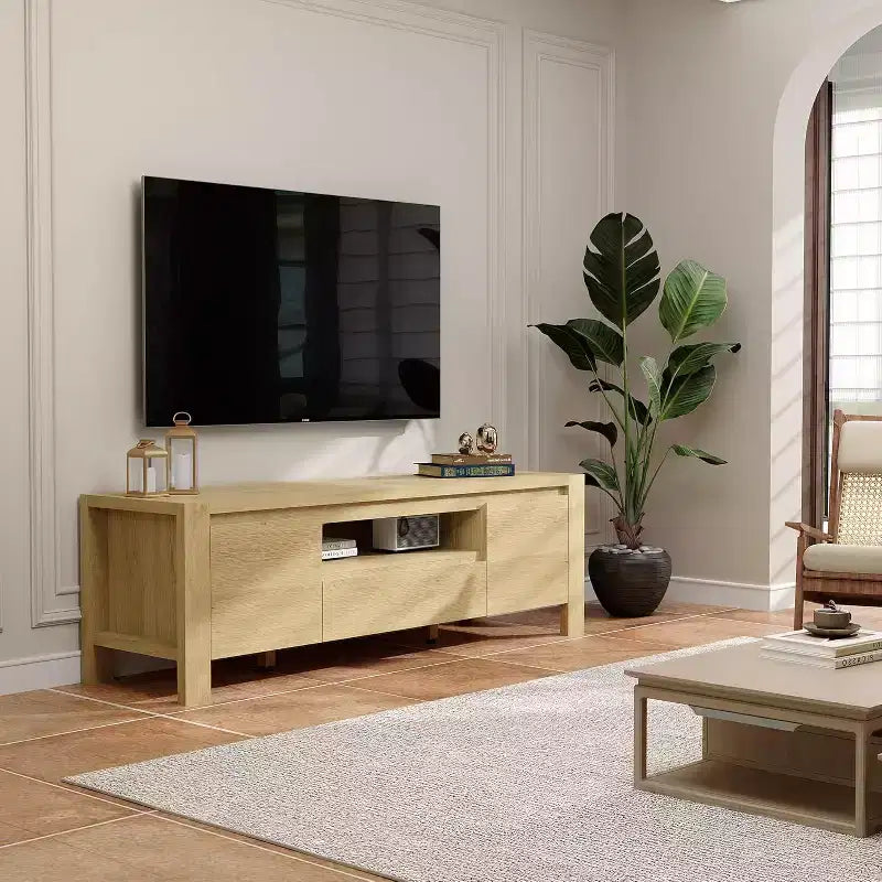 Meuble TV moderne en bois avec portes et armoire, meuble de rangement de style ferme
