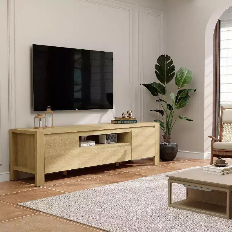 Meuble TV moderne en bois avec portes et armoire, meuble de rangement de style ferme