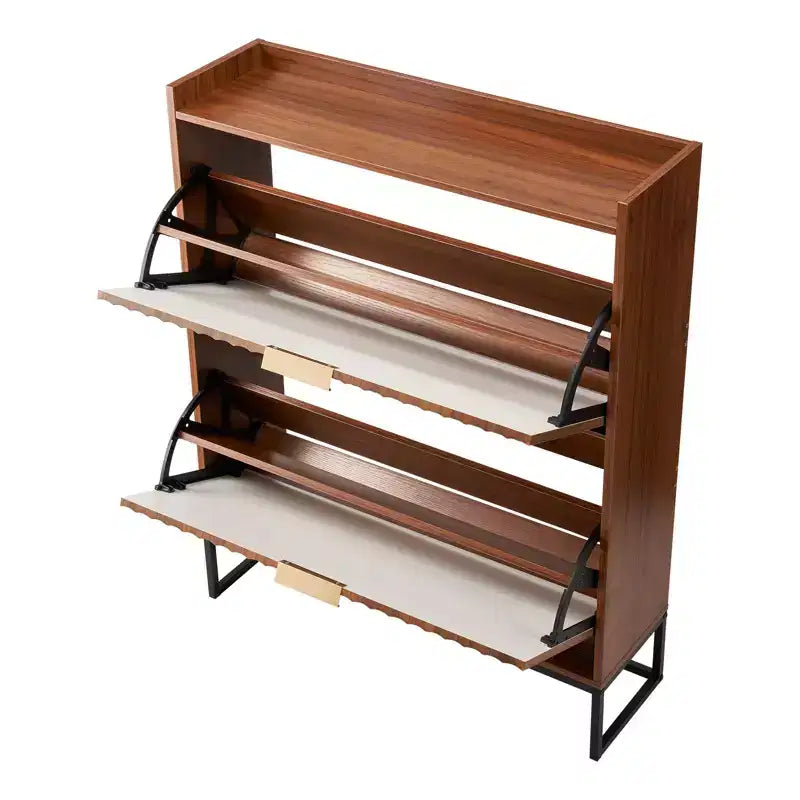 VEVOR Shoe Cabinet with 2 Flip Drawers, Mid-Century Shoes Storage Cabinet with Anti-Tipping Device, Freestanding Fluted Shoe Organizer, Brown