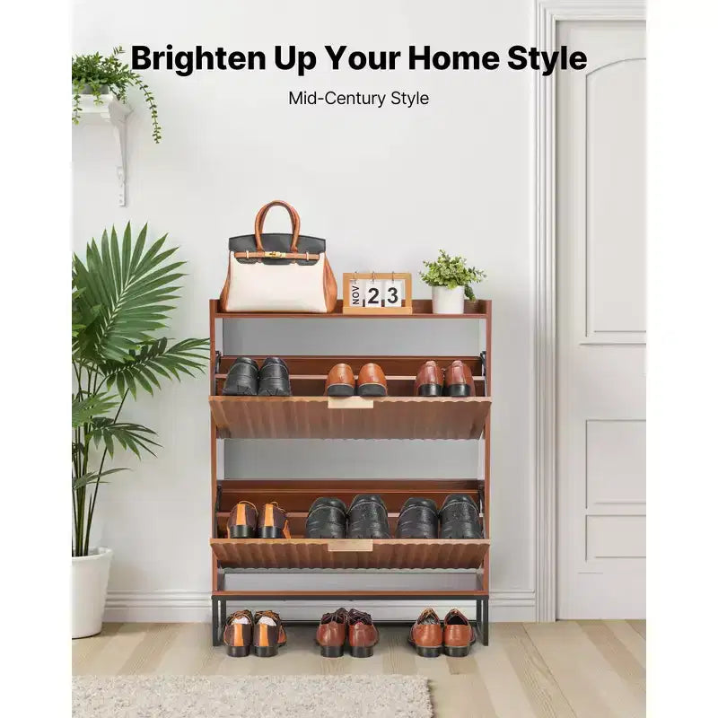 Meuble à chaussures avec 2 tiroirs basculants, meuble de rangement pour chaussures de style Mid-Century