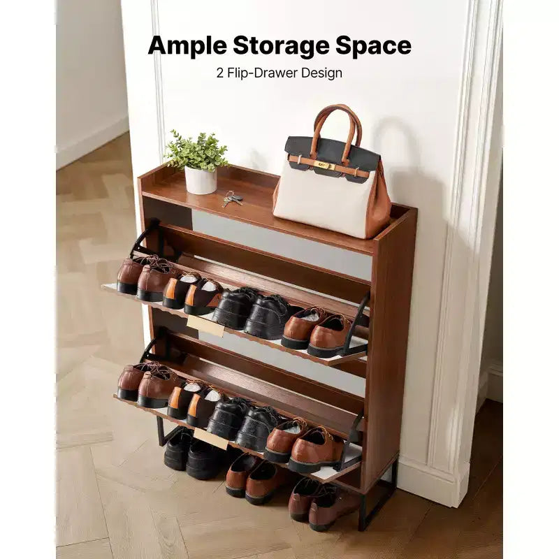 Meuble à chaussures avec 2 tiroirs basculants, meuble de rangement pour chaussures de style Mid-Century