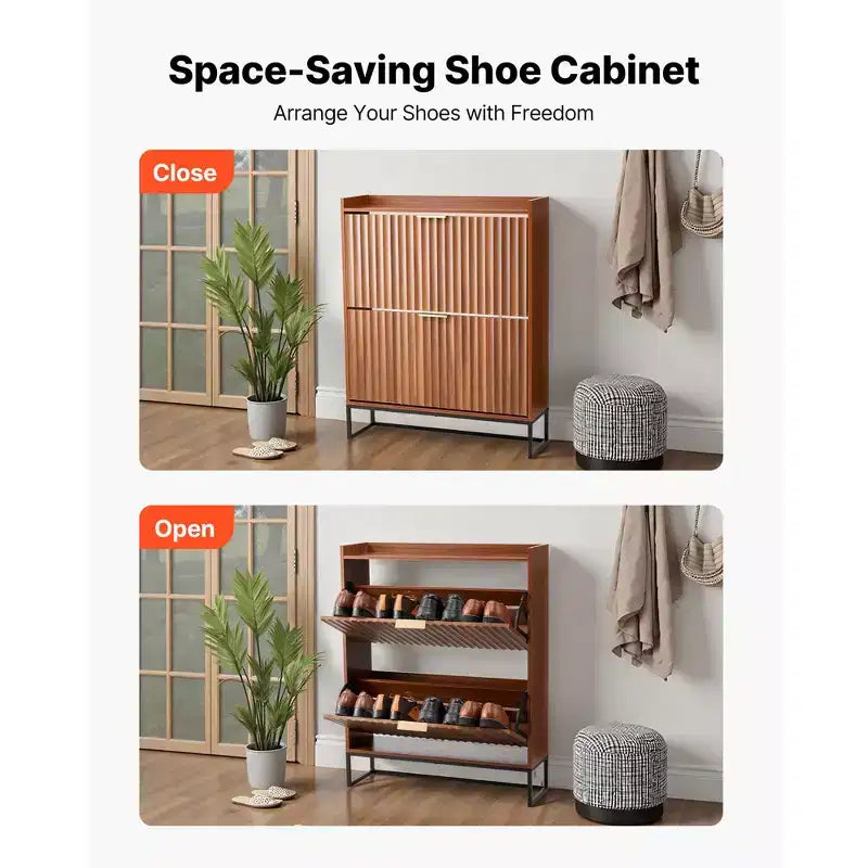 Meuble à chaussures avec 2 tiroirs basculants, meuble de rangement pour chaussures de style Mid-Century