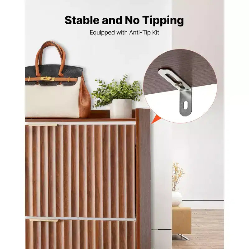 Meuble à chaussures avec 2 tiroirs basculants, meuble de rangement pour chaussures de style Mid-Century
