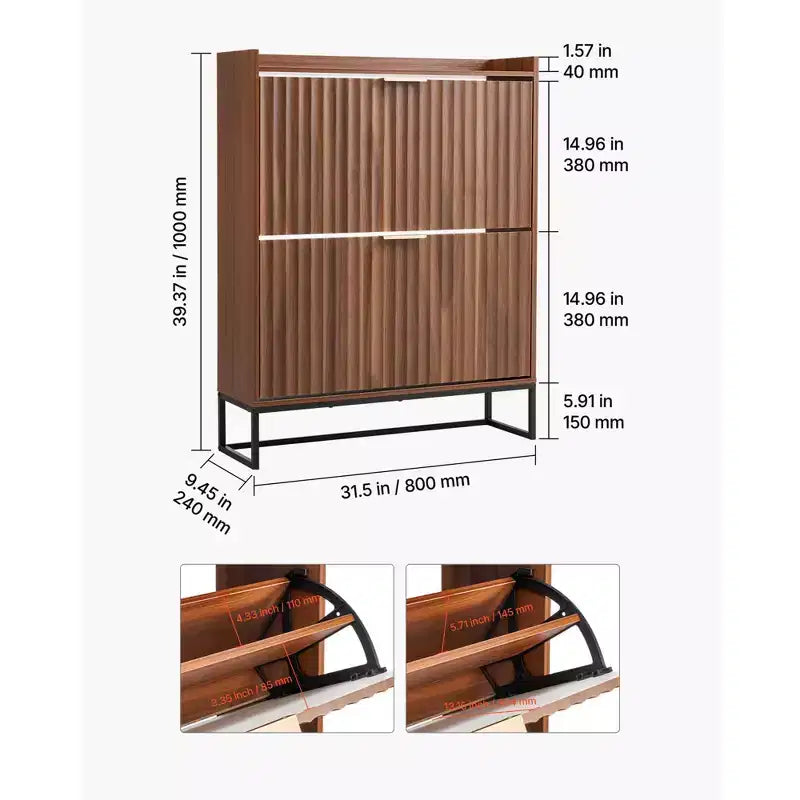 Meuble à chaussures avec 2 tiroirs basculants, meuble de rangement pour chaussures de style Mid-Century