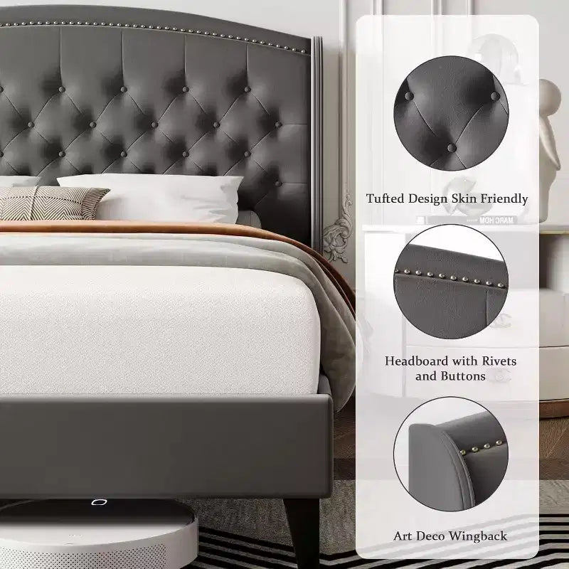 Cadre de lit King Size, Cadre de lit plateforme rembourré en velours doux