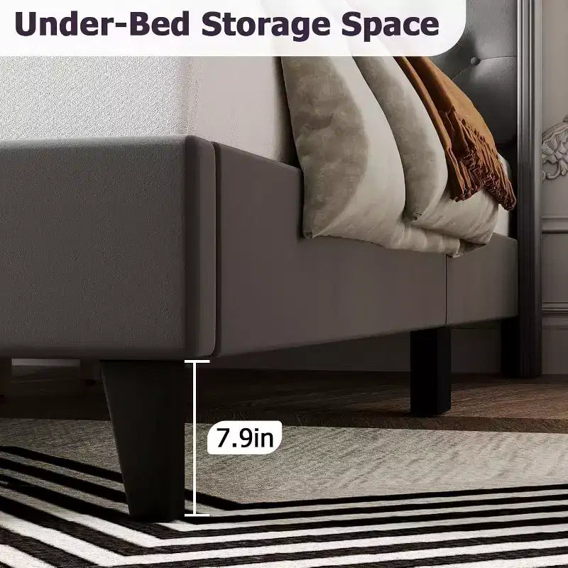 Cadre de lit King Size, Cadre de lit plateforme rembourré en velours doux