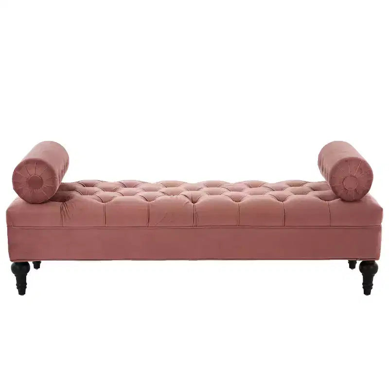 Banc de chambre tapissé en velours, banc de bout de lit capitonné avec 2 oreillers