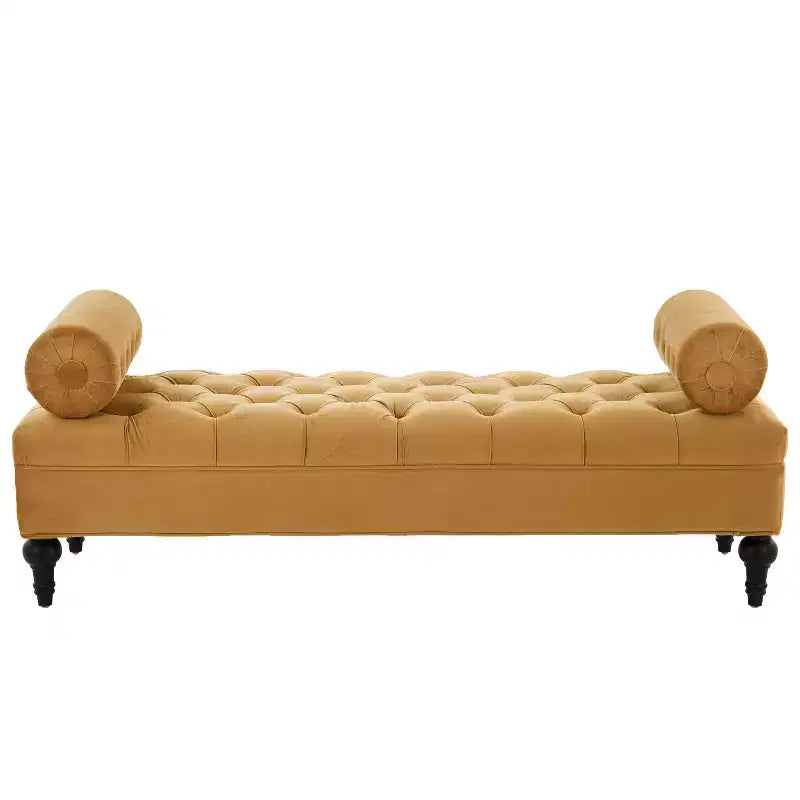 Banc de chambre tapissé en velours, banc de bout de lit capitonné avec 2 oreillers