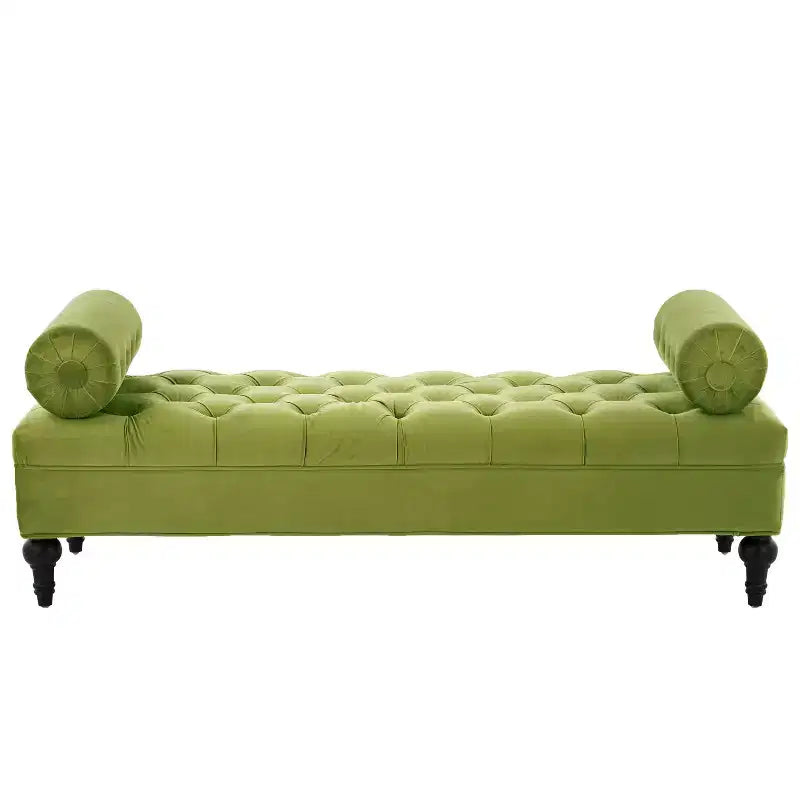 Banc de chambre tapissé en velours, banc de bout de lit capitonné avec 2 oreillers