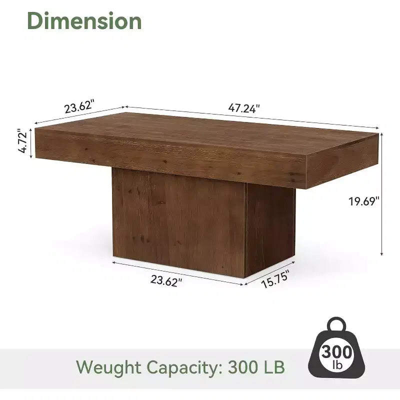 Table basse en bois massif pour salon, table basse rectangulaire centrale