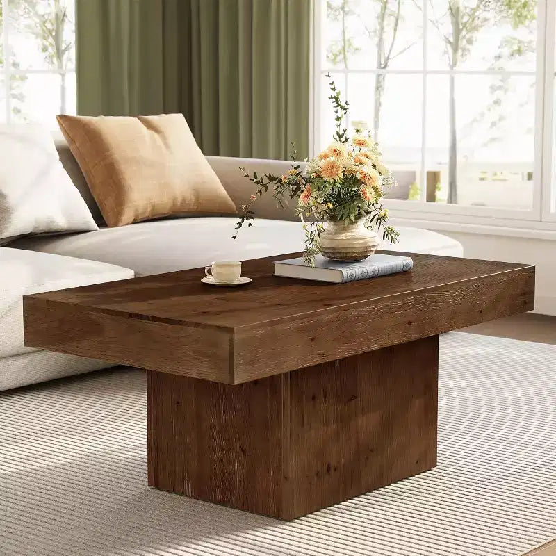 Table basse en bois massif pour salon, table basse rectangulaire centrale