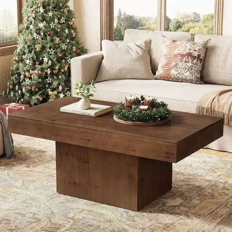 Table basse en bois massif pour salon, table basse rectangulaire centrale