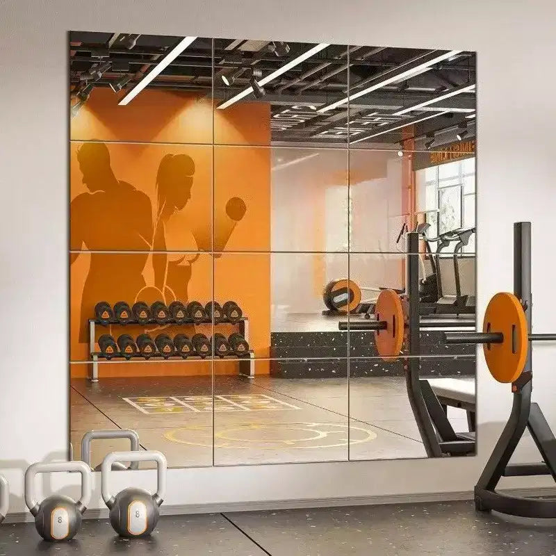 Wall Mirror Tiles 16x12 Inch 12PCS Full Length Home Gym Mirror for Garage Bedroom Living Room Over Door Silver Color Durable