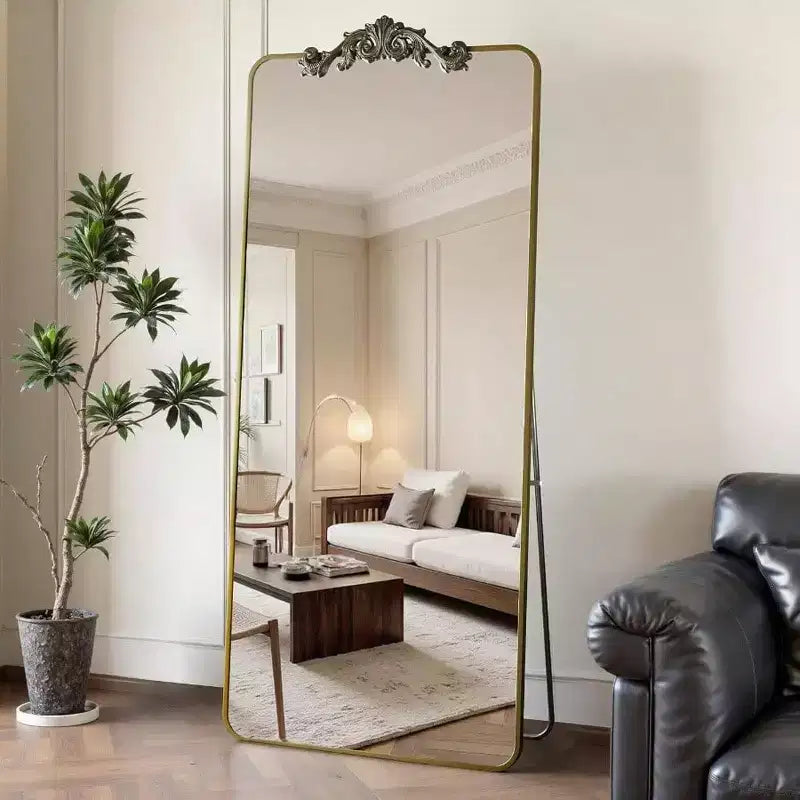 Full Length Mirror 58 inchx18 inch Floor Mirror Freestanding with Carved Metal Frame Bronze Retro Style Living