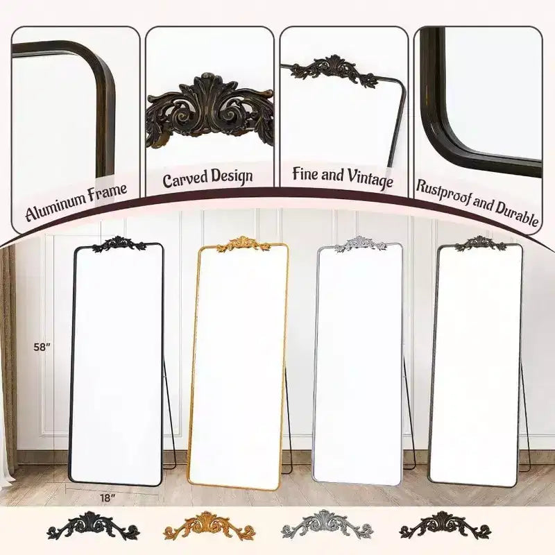 Miroir sur pied pleine longueur avec cadre en métal sculpté