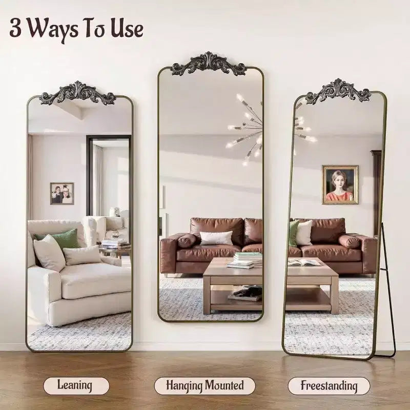 Miroir sur pied pleine longueur avec cadre en métal sculpté