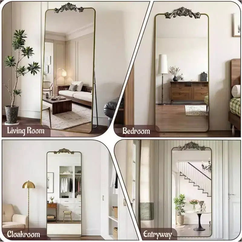 Miroir sur pied pleine longueur avec cadre en métal sculpté