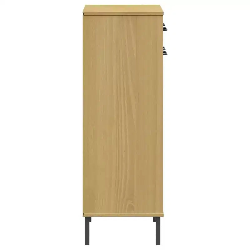 Meuble à Chaussures en Bois de Pin Massif et Métal, Rectangulaire, 2 Portes