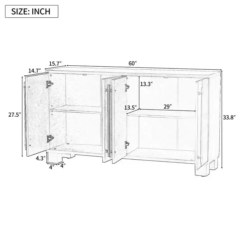 Bahut de salle à manger moderne avec rangement, Credenza à 4 portes