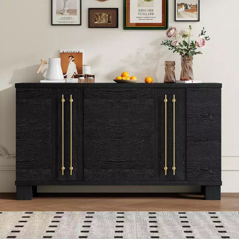 Modern Sideboard Buffet Cabinet with Storage, 4-Door Dining Room Credenza with Gold Handles for Kitchen or Living Room - Panipeachy