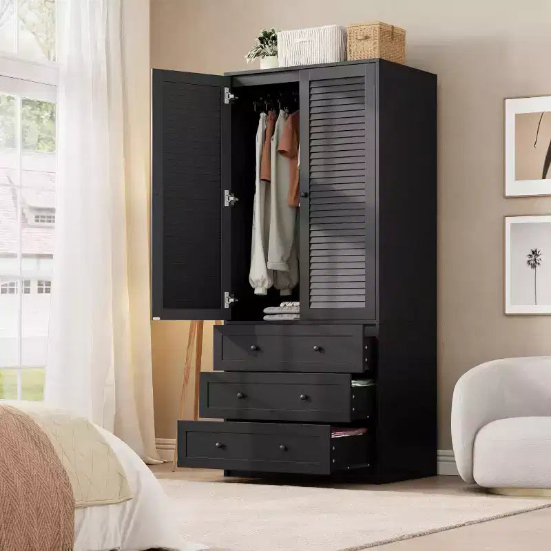 Armoire-penderie-commode en bois avec tiroirs