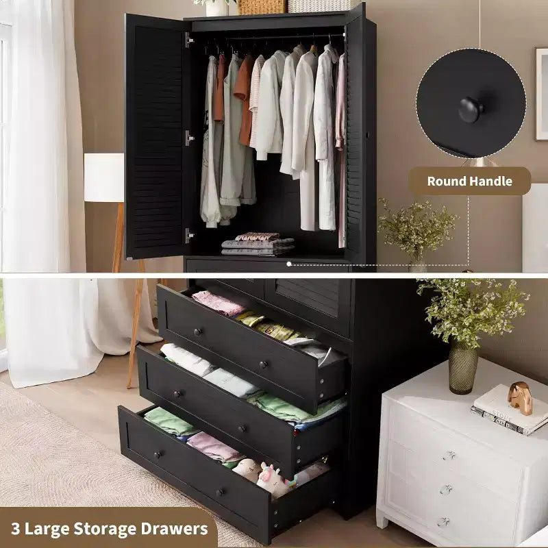 Armoire-penderie-commode en bois avec tiroirs