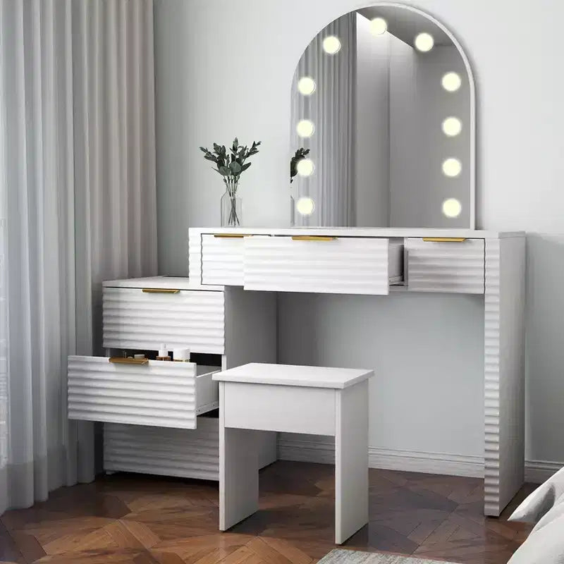Coiffeuse avec miroir lumineux, plateau en verre