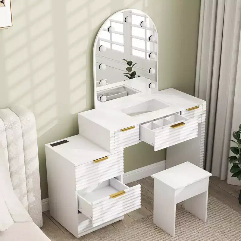 Coiffeuse avec miroir lumineux, plateau en verre