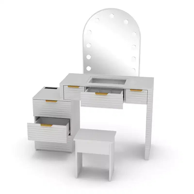 Coiffeuse avec miroir lumineux, plateau en verre