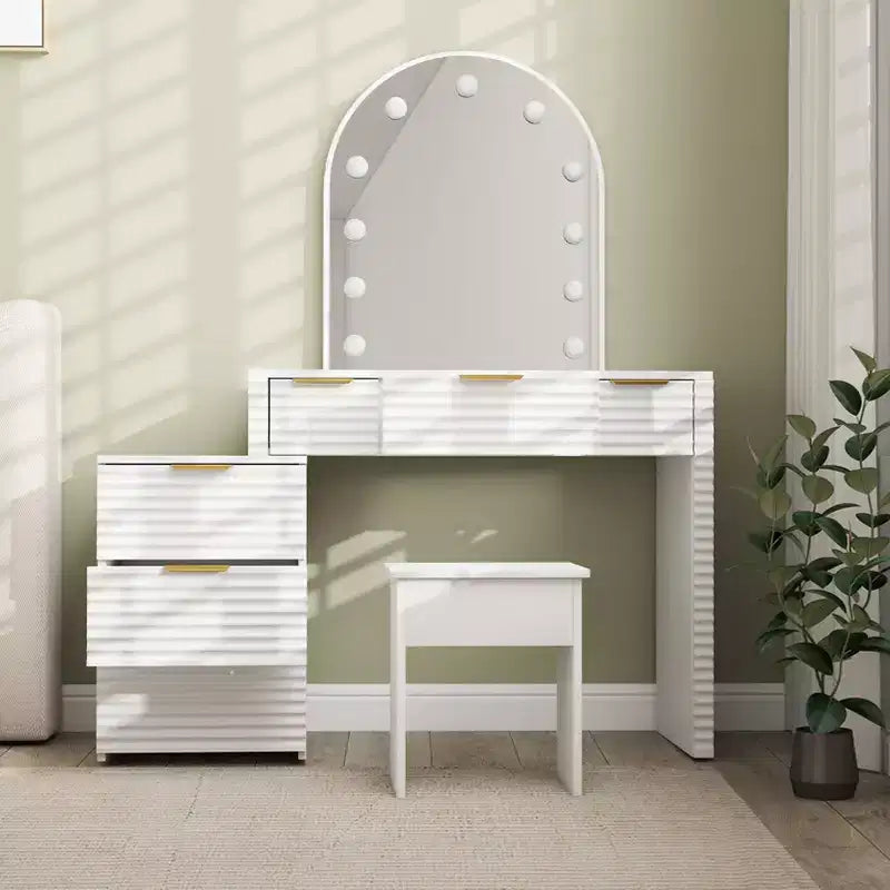 Coiffeuse avec miroir lumineux, plateau en verre