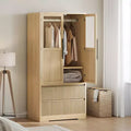 Natural Wood Farmhouse Storage Cabinet with Glass Doors and Drawers, Anti-Tip Design, Space-Saving Organizer for Bedroom or Living Room