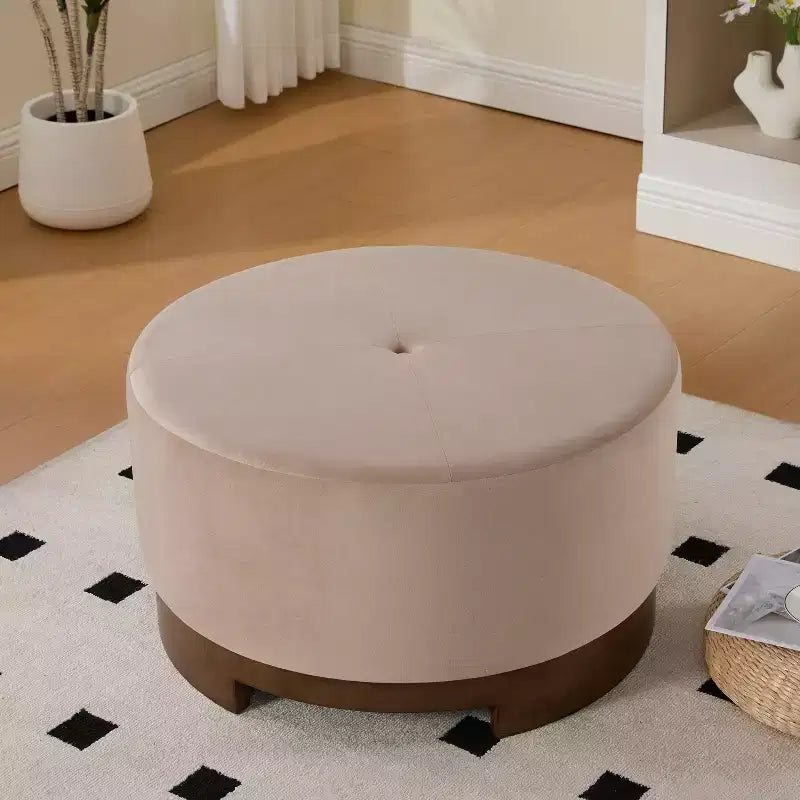 Ottoman rembourré en boucle, en hévéa, rond et moderne
