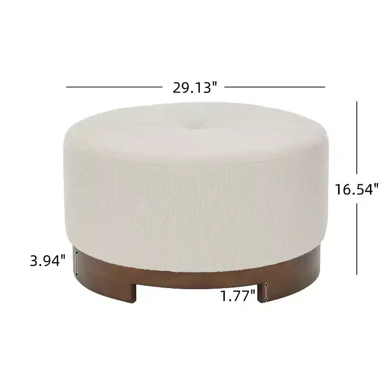 Ottoman rembourré en boucle, en hévéa, rond et moderne