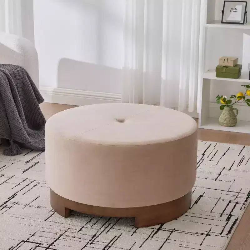 Ottoman rembourré en boucle, en hévéa, rond et moderne