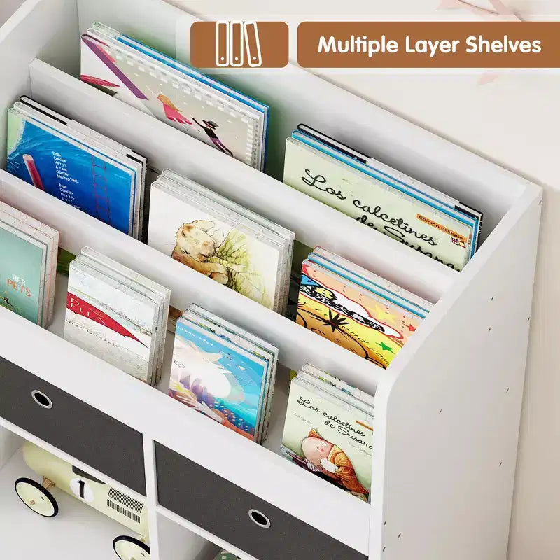 Bibliothèque enfant blanche avec 4 tiroirs C Organisateur de rangement pour jouets en bois moderne